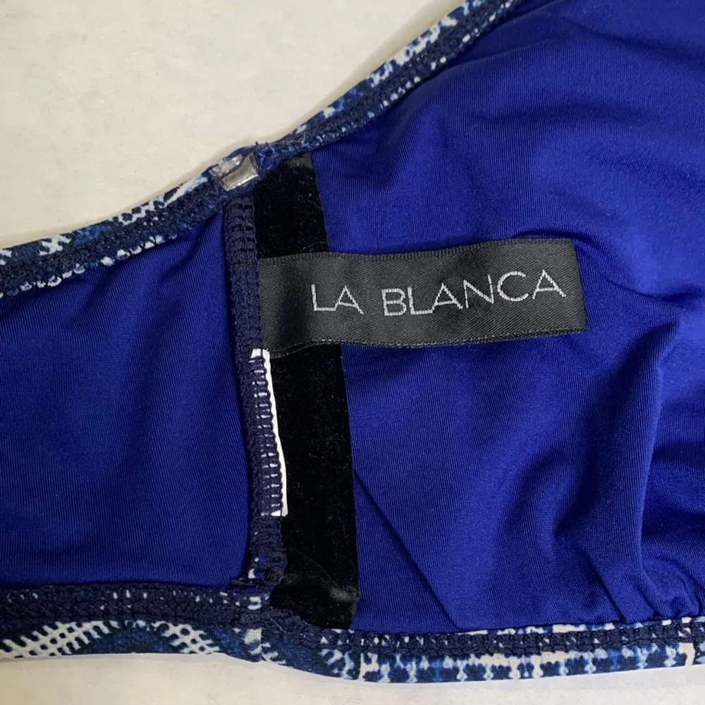La Blanca Halter Bikini Top Size 6 Indigo Geometric Aztec Padded Peekaboo Front